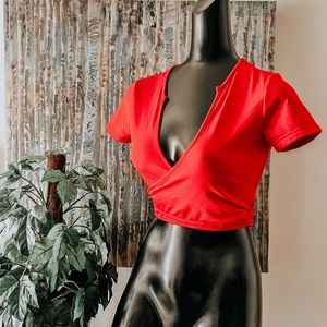 Red tie crop top